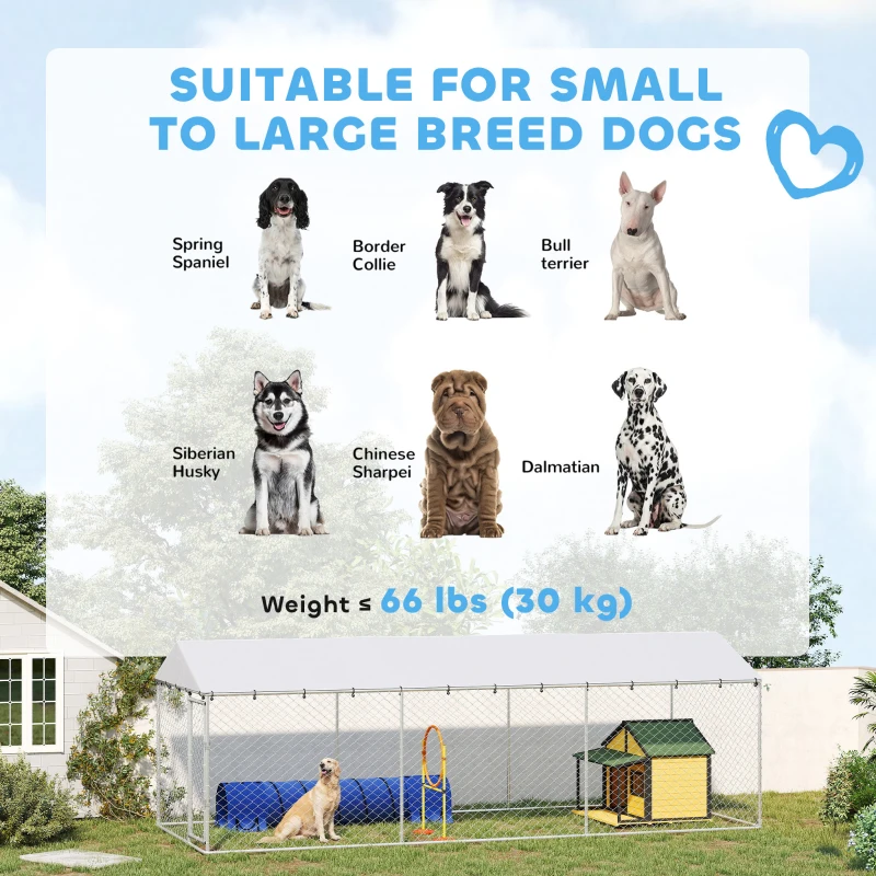 PawHut 20' x 7.5' x 6.5' Dog Kennel Outdoor for Small Medium Large Dogs with Waterproof Cover, Silver