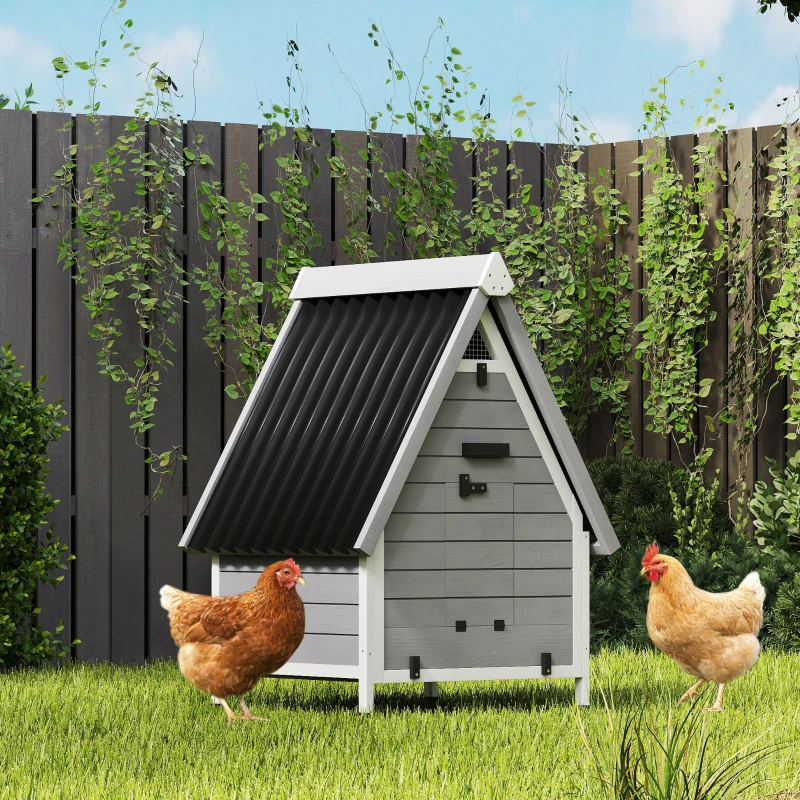 PawHut Chicken Coop for 2 Chickens, Outdoor Wooden Chicken House with Removable Nesting Box & Roosting Bar, Tray, Ramp