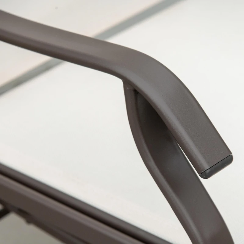 Outsunny Double Patio Glider Chair with Glass Top Center Table, Outdoor Glider Loveseat with High Back,  All Weather Breathable Mesh Fabric for Garden, Backyard, Deck, Beige