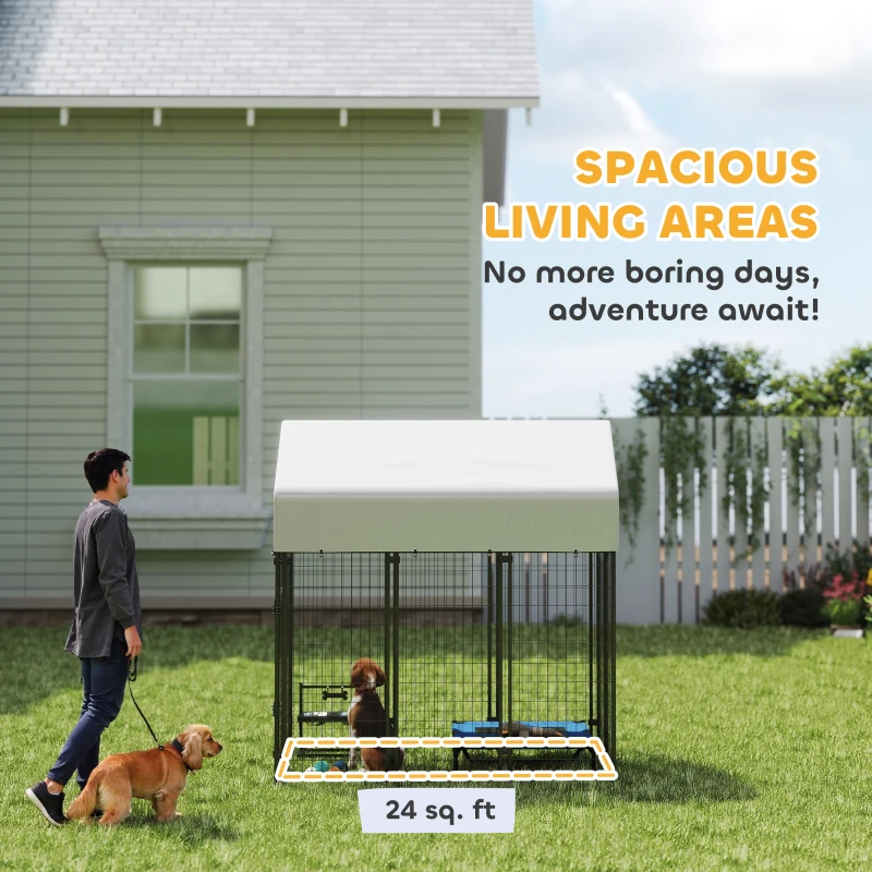 PawHut Outdoor Dog Kennel with Roof, 6' x 4' x 6' Heavy Duty Welded Wire Dog Playpen Enclosure with Escape-proof Lock