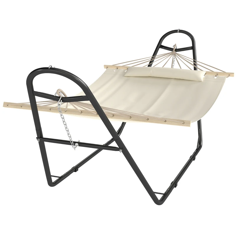Outsunny Hammock with Stand, Heavy Duty Camping Hammock with Detachable Pillow and Spreader Bar, 264 lbs Capacity, Cream White