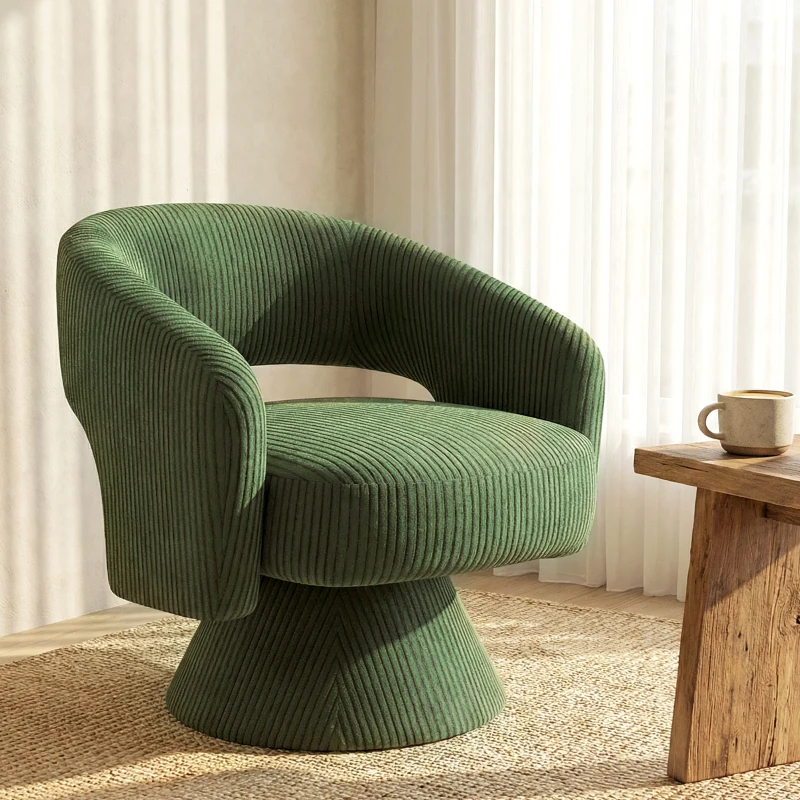 HOMCOM Swivel Barrel Accent Chair, Modern Upholstered Living Room Chair with Thick Padding for Reading, Green