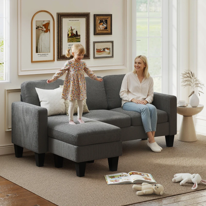 HOMCOM Sectional Sofa, L Shaped Couch, with Reversible Chaise or Ottoman, Dark Gray