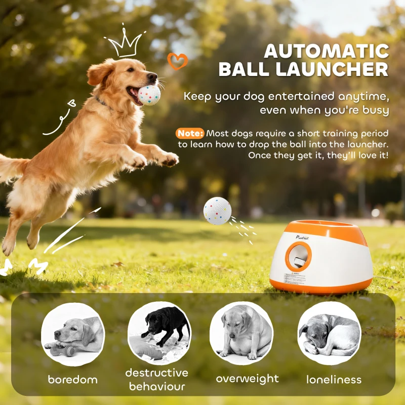 PawHut Automatic Dog Ball Launcher with 26-80 FT Distance, Automatic Ball Launcher for Medium and Large Dogs, Orange
