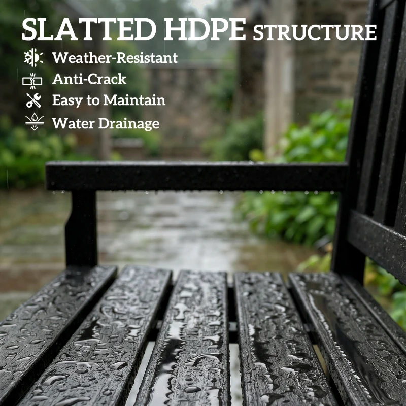 Outsunny 2-Person Garden Bench, HDPE Outdoor Bench with 530 lbs Capacity, Curved Seat for Backyard, Park, Porch, Lawn, Black