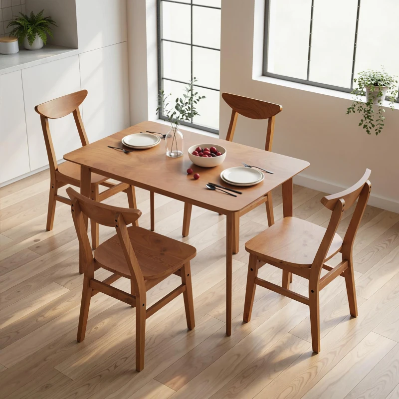 HOMCOM 5-Piece Solid Wood Dining Room Set for 4, Farmhouse Dinette Table Set with 4 Chairs for Small Space, Dining Room, Walnut