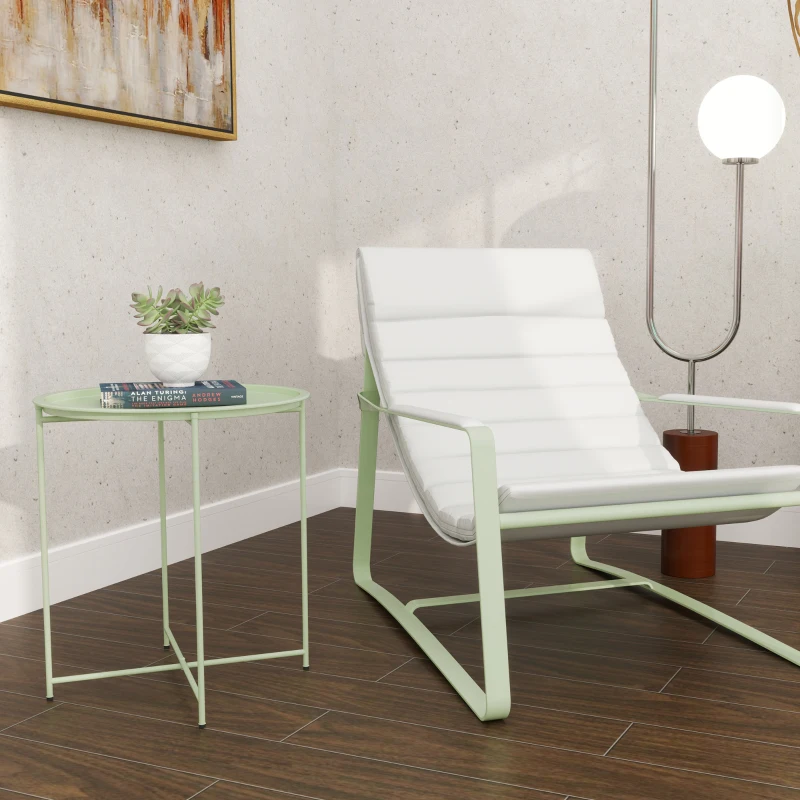 Outsunny 18" Outdoor Side Table with Removable Tray and Folding Legs, Indoor Outdoor for Balcony, Porch, Green