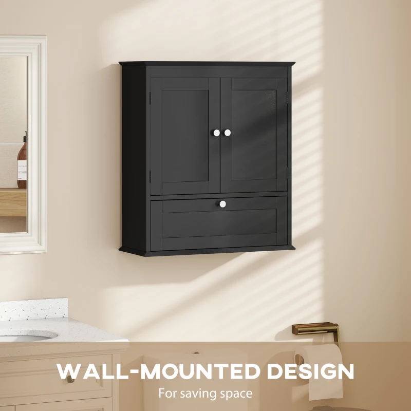 HOMCOM Medicine Cabinet with Adjustable Shelf, Bathroom Wall Cabinet Bathroom Cabinet with Recessed Panels, Black