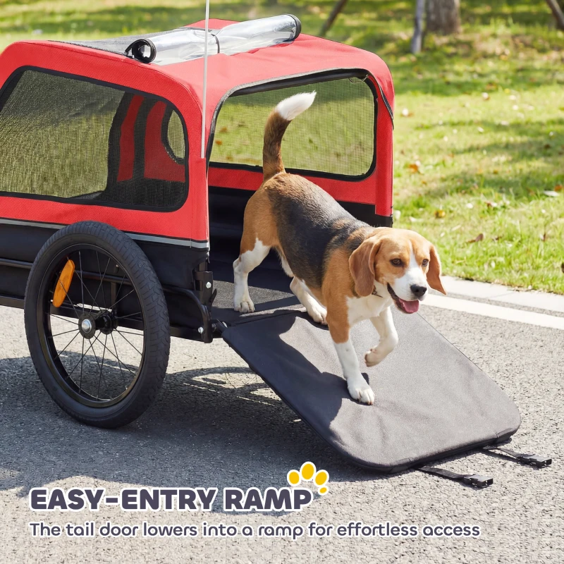 PawHut Dog Bike Trailer for Small & Medium Dogs, Universal Bicycle Coupler, Flip-Down Ramp Tailgate, Red