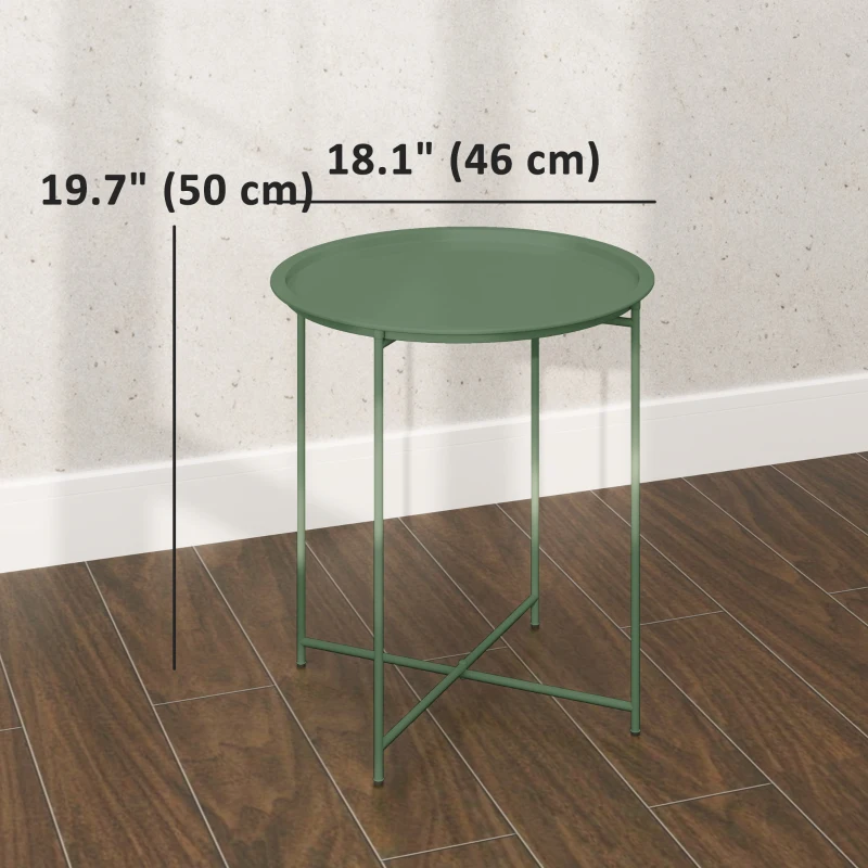 Outsunny 18" Outdoor Side Table with Removable Tray and Folding Legs, Indoor Outdoor for Balcony, Porch, Green