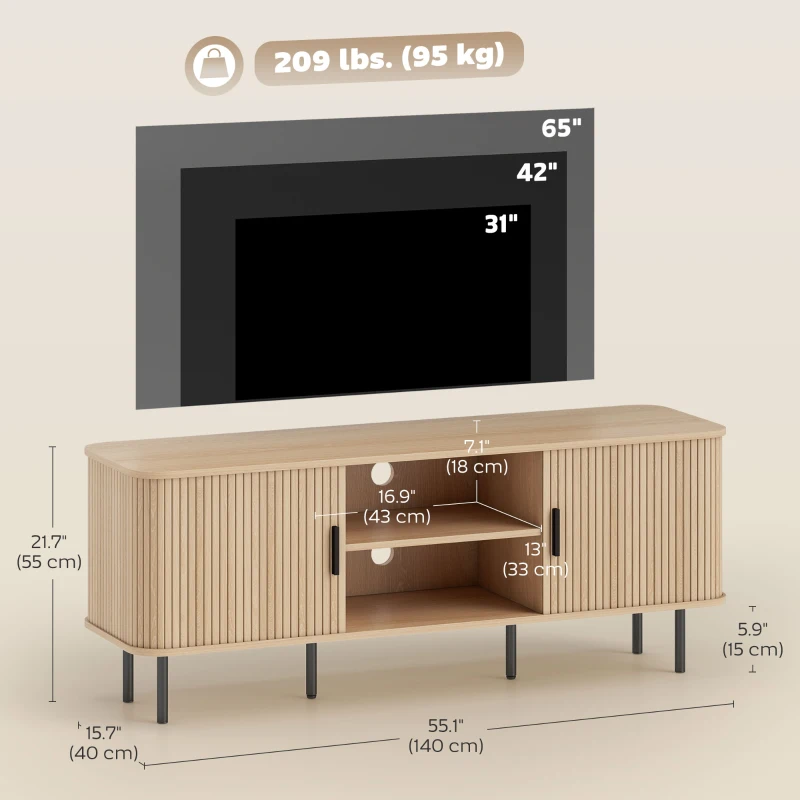 HOMCOM TV Stand Cabinet for TVs up to 65 Inches, TV Unit with Storage Shelves and Cabinets for Living Room, Oak Tone
