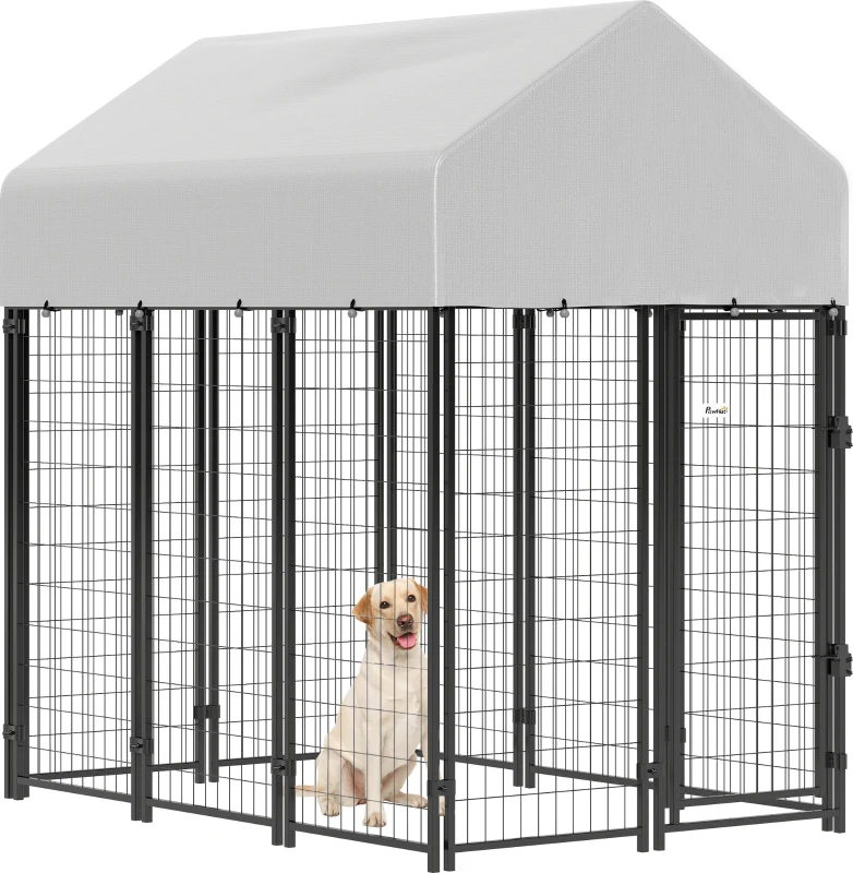PawHut Outdoor Dog Kennel with Roof, 6' x 4' x 6' Heavy Duty Welded Wire Dog Playpen Enclosure with Escape-proof Lock