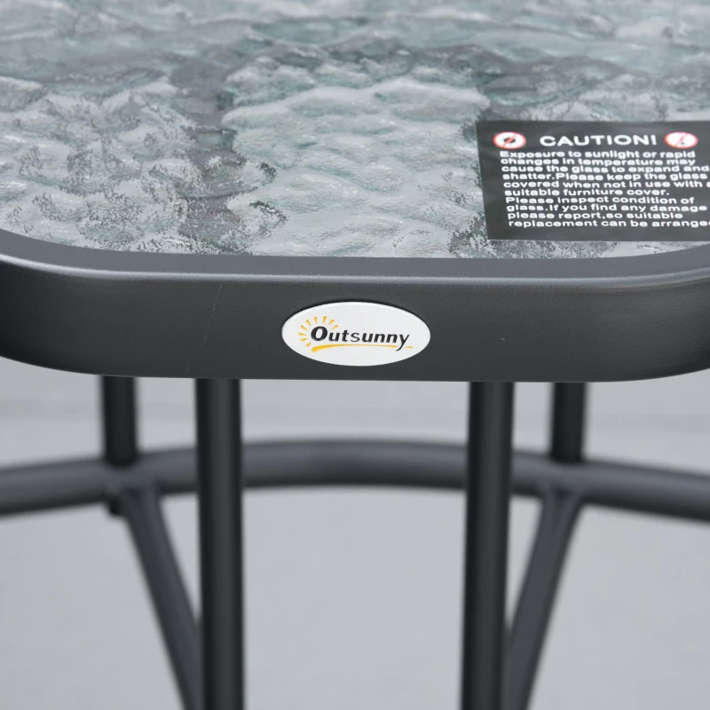 Outsunny Double Patio Glider Chair with Glass Top Center Table, Outdoor Glider Loveseat with High Back,  All Weather Breathable Mesh Fabric for Garden, Backyard, Deck, Black