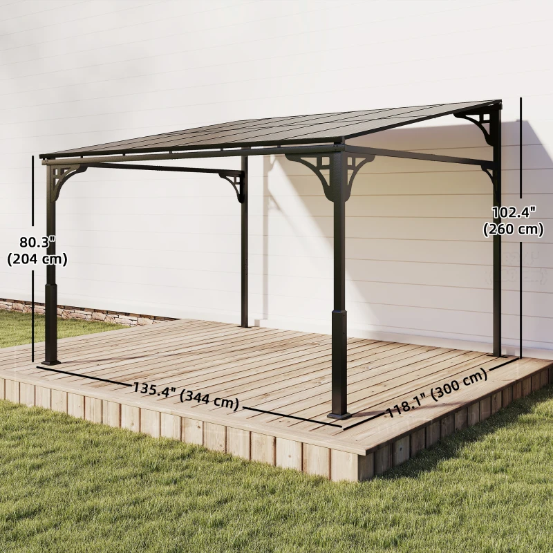 Outsunny 11' x 10' Outdoor Pergola, Wall Mounted Hardtop Lean-to Gazebo with Polycarbonate Roof and Metal-Aluminium Frame
