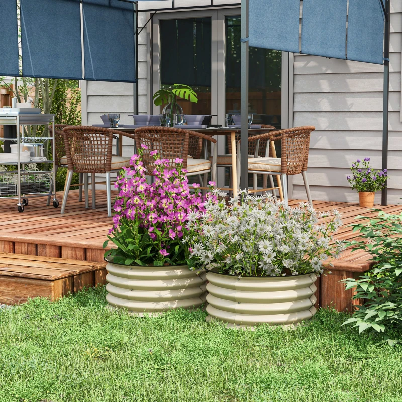 Outsunny Set of 2 Raised Garden Bed, Metal Planter Box with Safety Edging, Easy-to-assemble Stock Tank, Cream