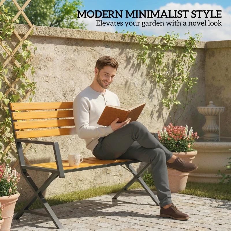 Outsunny Outdoor Garden Bench, Patio Bench with Backrest and Armrests, 2-Person Garden Seating