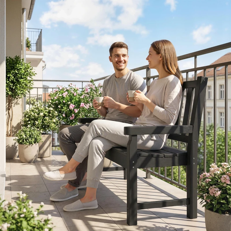 Outsunny 2-Person Garden Bench, HDPE Outdoor Bench with 530 lbs Capacity, Curved Seat for Backyard, Park, Porch, Lawn, Black