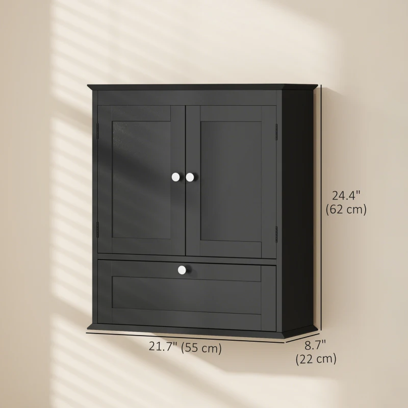 HOMCOM Medicine Cabinet with Adjustable Shelf, Bathroom Wall Cabinet Bathroom Cabinet with Recessed Panels, Black