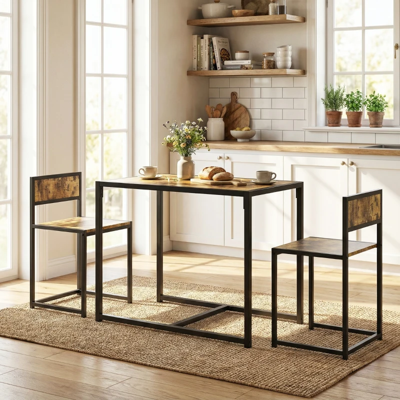 HOMCOM Dining Table Set, Industrial Dining Set for 2, Kitchen Table and Chairs for Small Space, Dining Room Table with Chairs