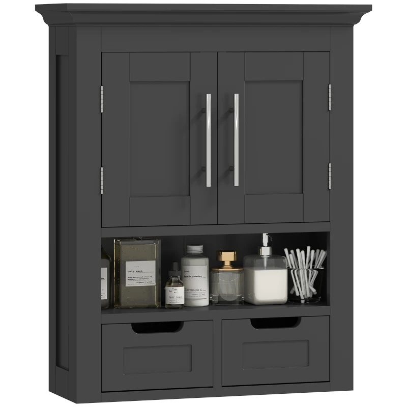 kleankin Bathroom Wall Cabinet, Medicine Cabinet, Toilet Storage Cabinet with Shelf for Living Room and Entryway, Black