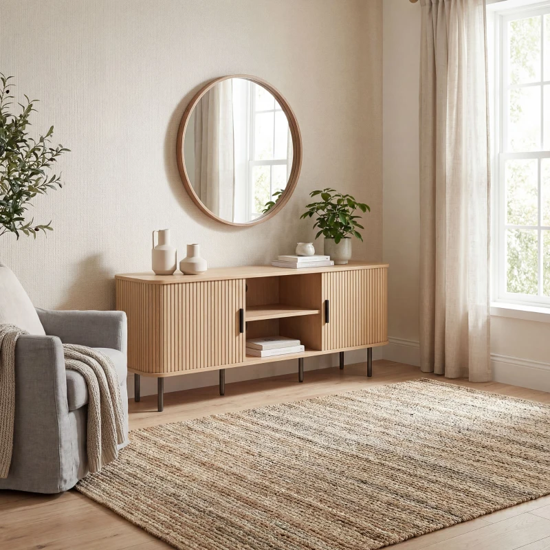 HOMCOM TV Stand Cabinet for TVs up to 65 Inches, TV Unit with Storage Shelves and Cabinets for Living Room, Oak Tone