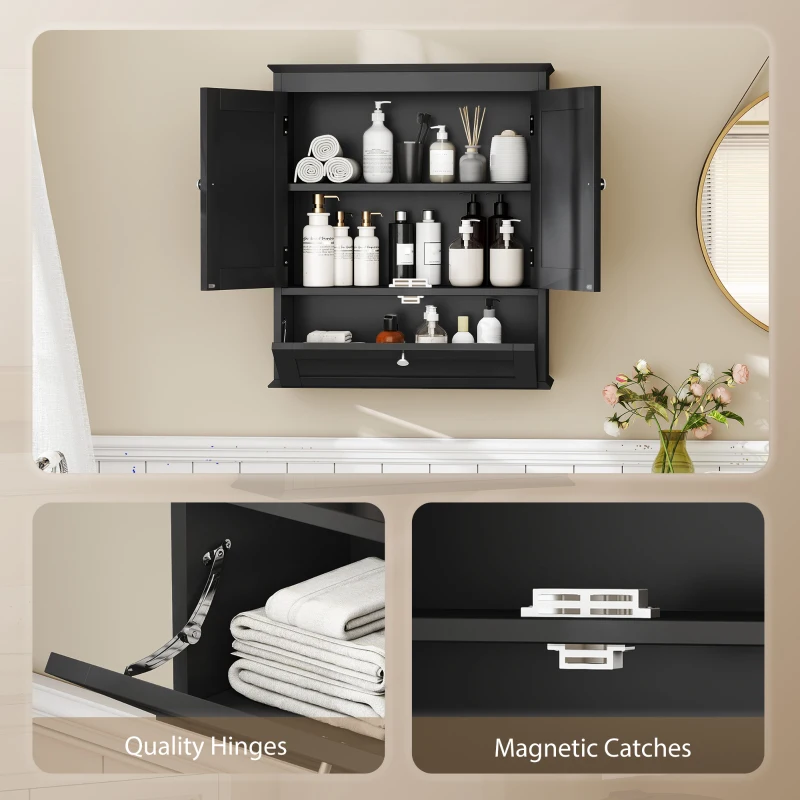 HOMCOM Medicine Cabinet with Adjustable Shelf, Bathroom Wall Cabinet Bathroom Cabinet with Recessed Panels, Black