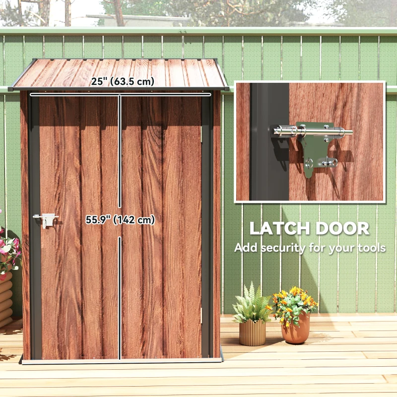 Outsunny 3.3' x 3.4' Lean-to Garden Storage Shed, Outdoor Galvanized Steel Tool House with Lockable Door for Patio, Teak
