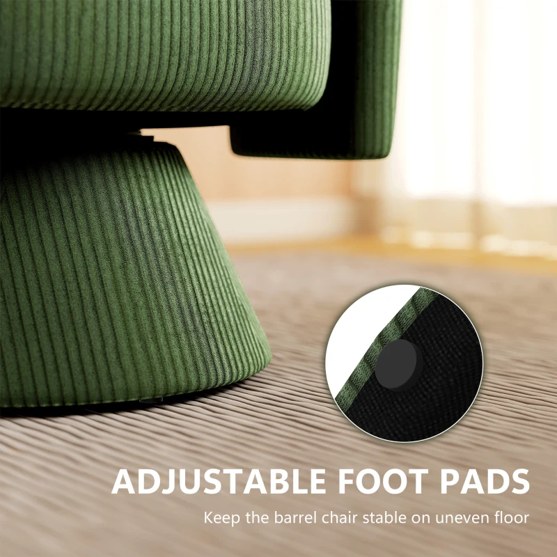 HOMCOM Swivel Barrel Accent Chair, Modern Upholstered Living Room Chair with Thick Padding for Reading, Green