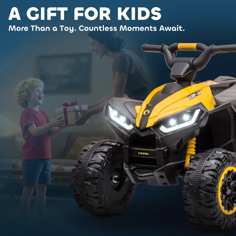 Aosom Kids 4 Wheeler Quad with Music, Headlights, High & Low Speed, Kids ATV for 3-5 Years Old Boys & Girl, Yellow