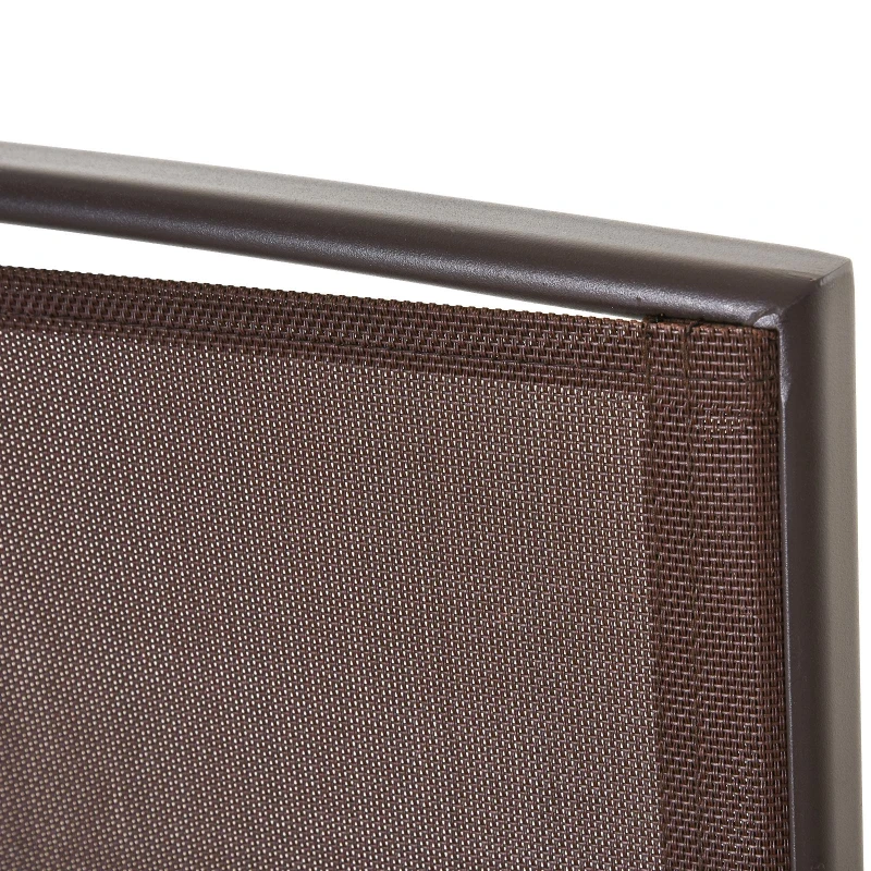 Outsunny Double Patio Glider Chair with Glass Top Center Table, Outdoor Glider Loveseat with High Back,  All Weather Breathable Mesh Fabric for Garden, Backyard, Deck, Brown