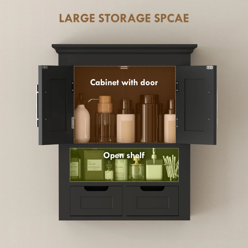 kleankin Bathroom Wall Cabinet, Medicine Cabinet, Toilet Storage Cabinet with Shelf for Living Room and Entryway, Black