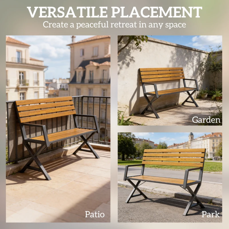 Outsunny Outdoor Garden Bench, Patio Bench with Backrest and Armrests, 2-Person Garden Seating