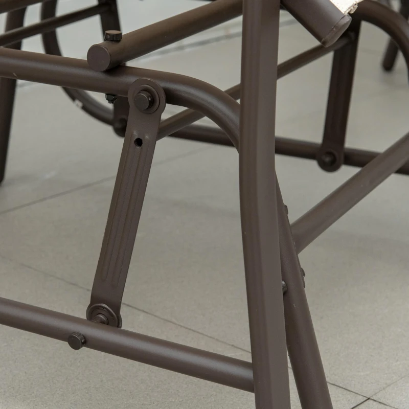 Outsunny Double Patio Glider Chair with Glass Top Center Table, Outdoor Glider Loveseat with High Back,  All Weather Breathable Mesh Fabric for Garden, Backyard, Deck, Beige