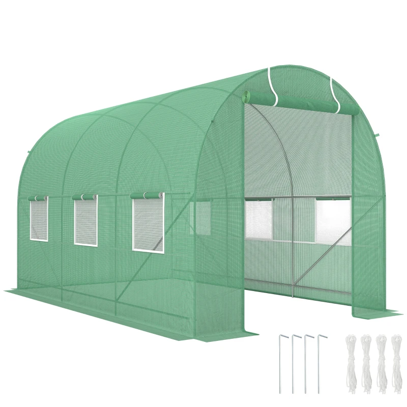 Outsunny 11.5' x 6.6' x 6.6' Walk-in Tunnel Greenhouse Garden Plant Seed Growing Warm House Outdoor Hot House w/ Roll Up Door, Windows, PE Cover Green