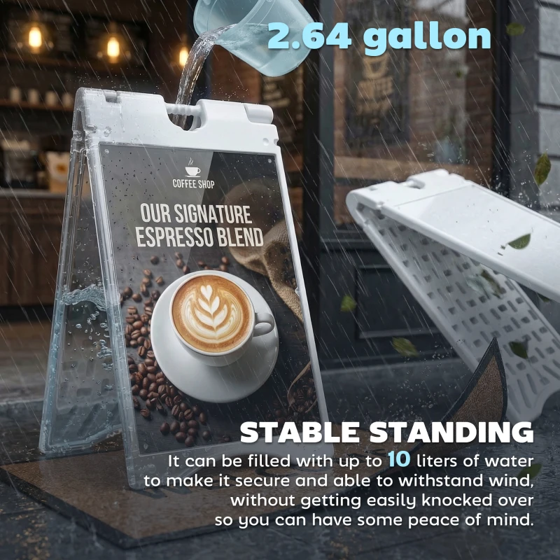 Vinsetto A Frame Sandwich Board Signs Outdoor 22" x 28" Sidewalk Sign with Weighted Tank & Weatherproof Design, White