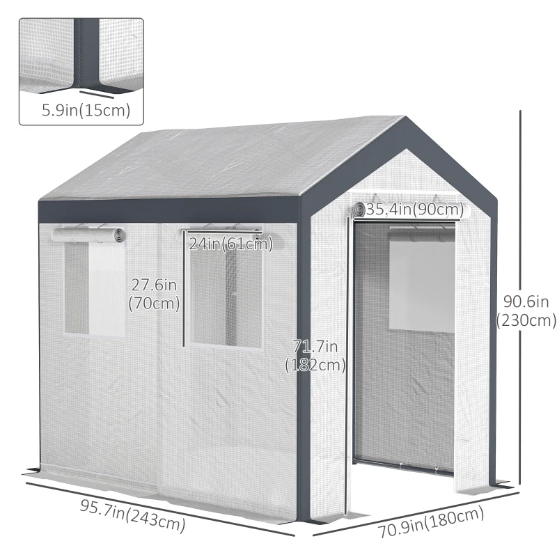 Outsunny 8' x 6' x 7.5' Heavy-duty Walk-in Greenhouse Outdoor Vegetable Plants Growing Warm House Seed Plant Growth Tent Polytunnel Shelter White