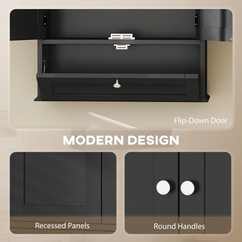 HOMCOM Medicine Cabinet with Adjustable Shelf, Bathroom Wall Cabinet Bathroom Cabinet with Recessed Panels, Black