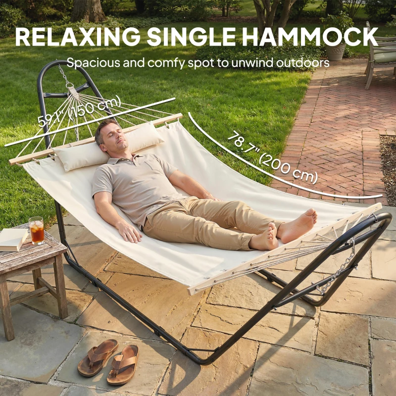 Outsunny Hammock with Stand, Heavy Duty Camping Hammock with Detachable Pillow and Spreader Bar, 264 lbs Capacity, Cream White