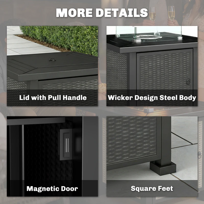 Outsunny 32" Propane Gas Fire Pit Table, 50,000 BTU Square Patio Table with Fire Pit, Wind Guard, Lid, CSA Certified, Black