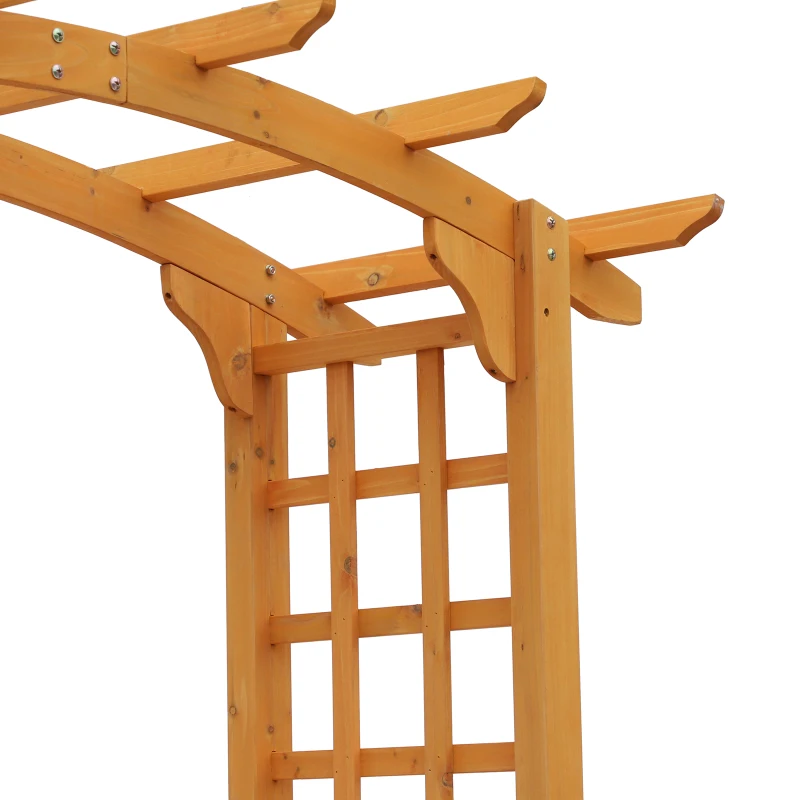 Outsunny 7.5FT Wood Garden Arch Trellis, Outdoor Walkway Round Pergola Style Arbor for Decorative Climbing Plants, Patio, Lawn, Backyard Party, Ceremony Decoration Accessories, Yellow