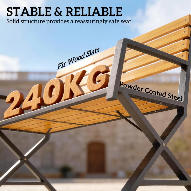 Outsunny Outdoor Garden Bench, Patio Bench with Backrest and Armrests, 2-Person Garden Seating