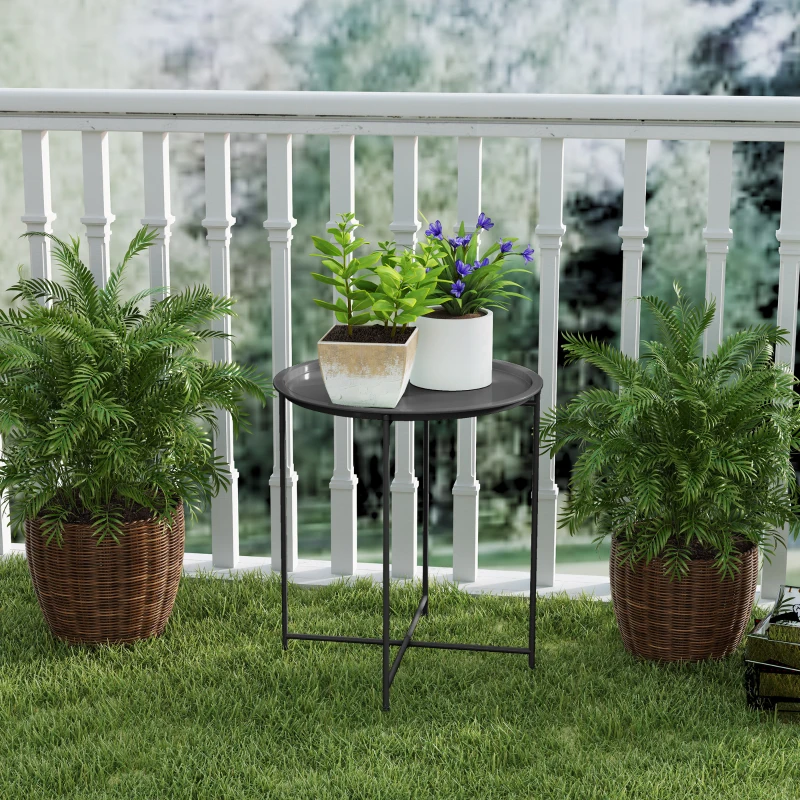 Outsunny 18" Outdoor Side Table with Removable Tray and Folding Legs, Indoor Outdoor for Balcony, Porch, Black