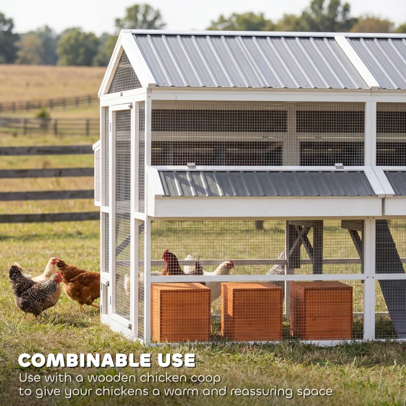 PawHut Wooden Chicken Coop, Outdoor Hen House with 2 Feeders, 2 Nesting Boxes, 2 Roosting Bars, Ramps, Waterproof Roof