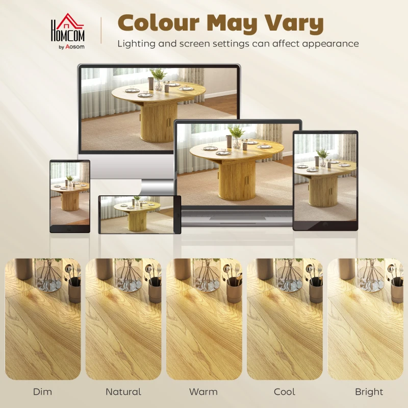 HOMCOM Extendable Dining Table for 6, 60" Farmhouse Kitchen Table with 2-Tier Storage Shelf and Fluted Sliding Doors, Natural