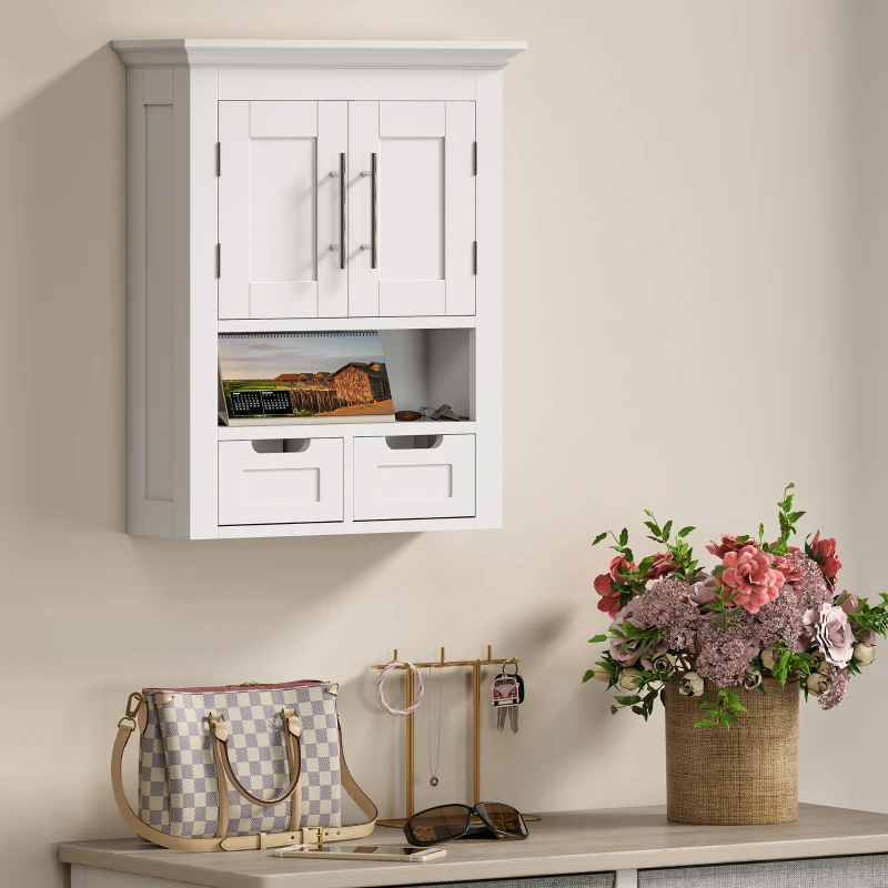 kleankin Bathroom Wall Cabinet, Medicine Cabinet, Toilet Storage Cabinet with Shelf for Living Room and Entryway, White