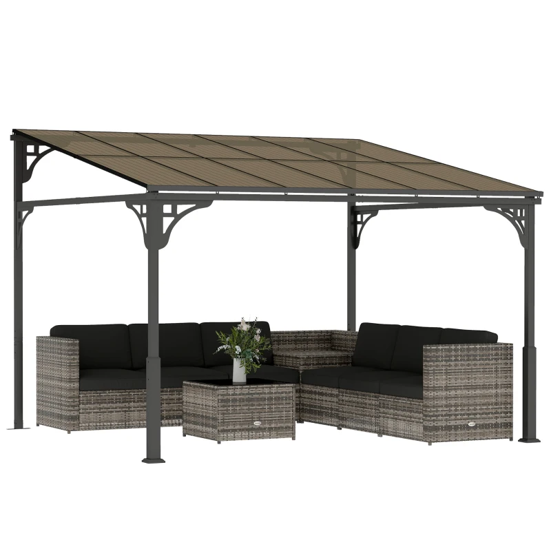 Outsunny 11' x 10' Outdoor Pergola, Wall Mounted Hardtop Lean-to Gazebo with Polycarbonate Roof and Metal-Aluminium Frame