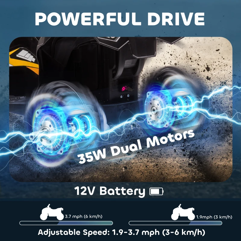 Aosom Kids 4 Wheeler Quad with Music, Headlights, High & Low Speed, Kids ATV for 3-5 Years Old Boys & Girl, Yellow