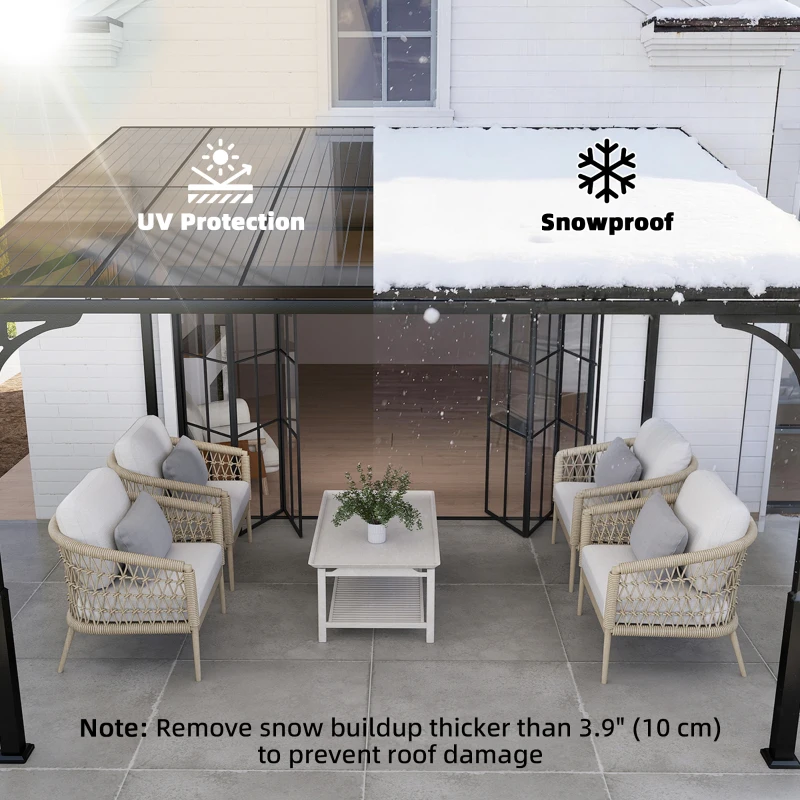 Outsunny 11' x 10' Outdoor Pergola, Wall Mounted Hardtop Lean-to Gazebo with Polycarbonate Roof and Metal-Aluminium Frame