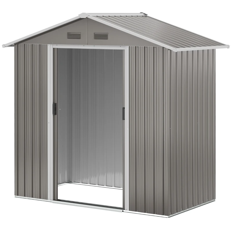 Outsunny 6.5x3.5ft Metal Garden Storage Shed for Outdoor Tool Storage with Double Sliding Doors and Vents, Grey