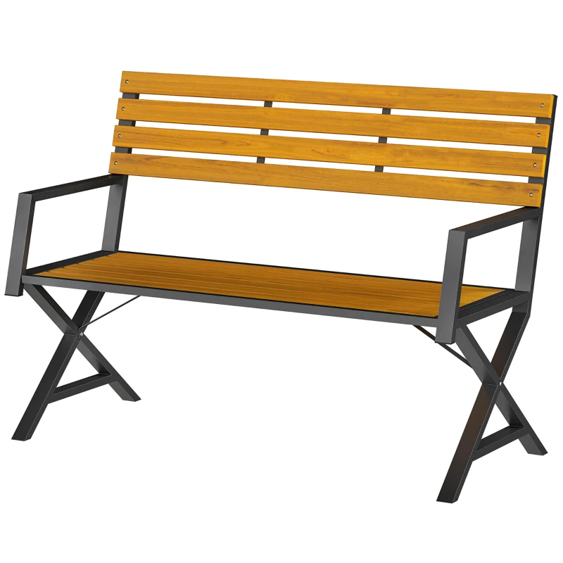 Outsunny Outdoor Garden Bench, Patio Bench with Backrest and Armrests, 2-Person Garden Seating